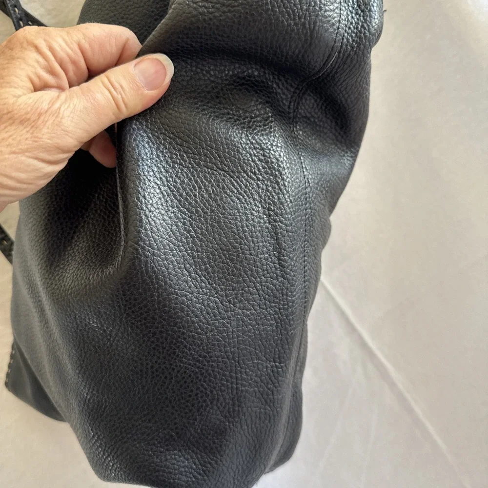 Vintage Carla Mancini Black Leather Single Stitch Tote Shoulder Purse Hobo Bag